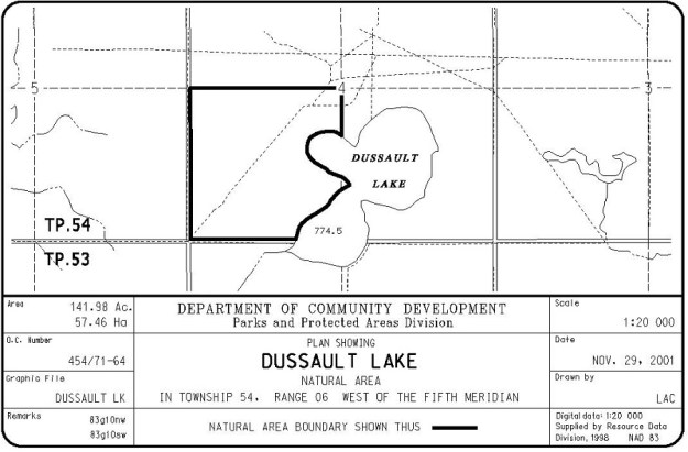 Order-in-Council Map of Dussault Lake Natural Area (Government of Alberta)