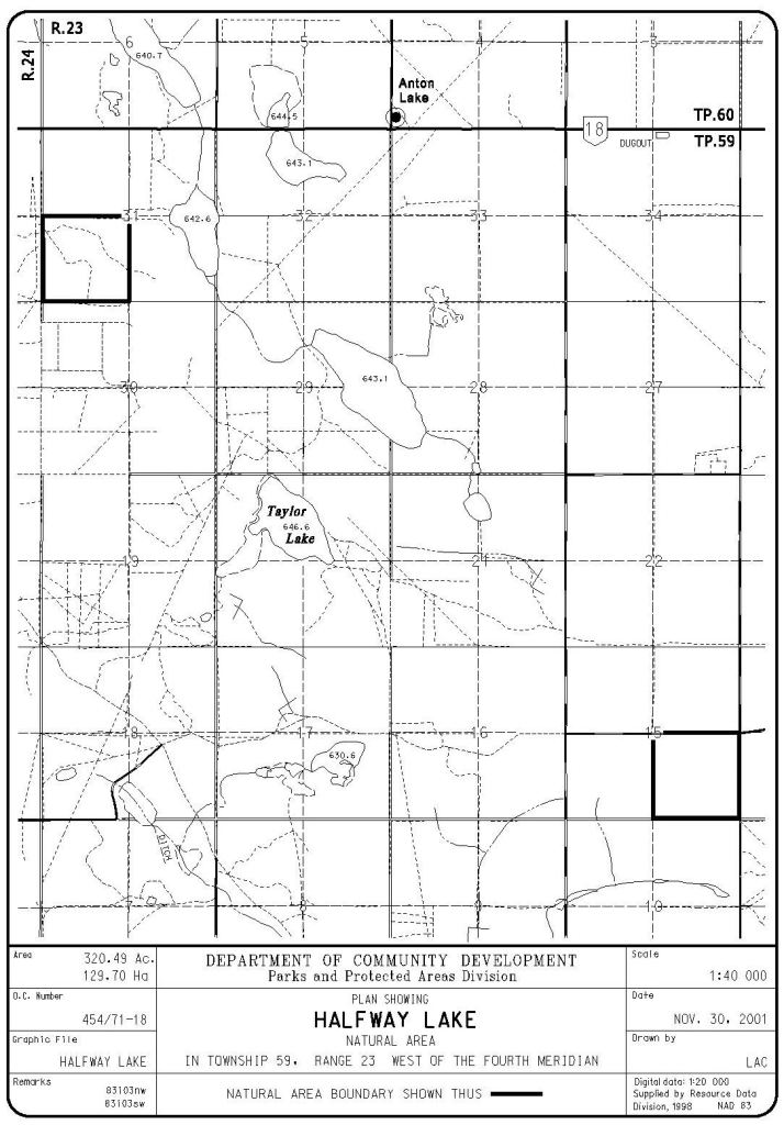 Halfway Lake Site Map: two quarter section sites in the top-left and bottom-right of the map. (Government of Alberta)