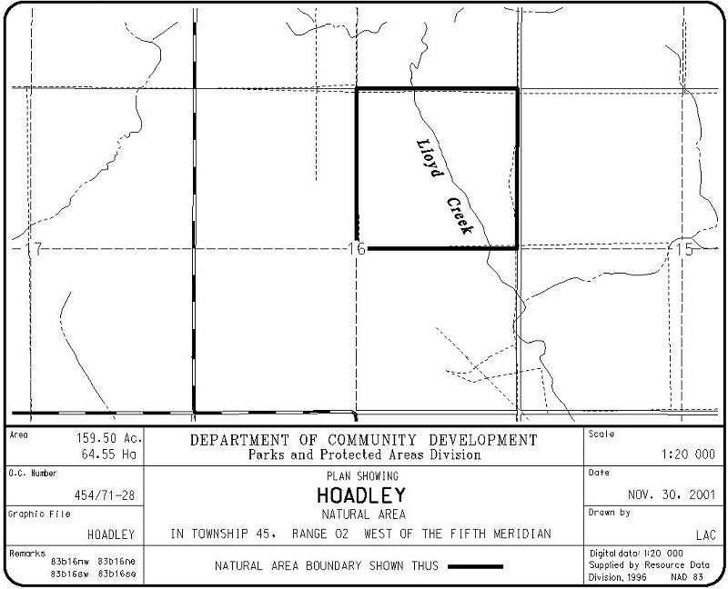 Hoadley Natural Area site map (Government of Alberta)