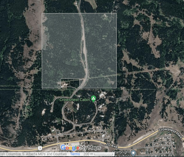 Screen capture from the SAPAA-Google Map of Crowsnest Natural Area.