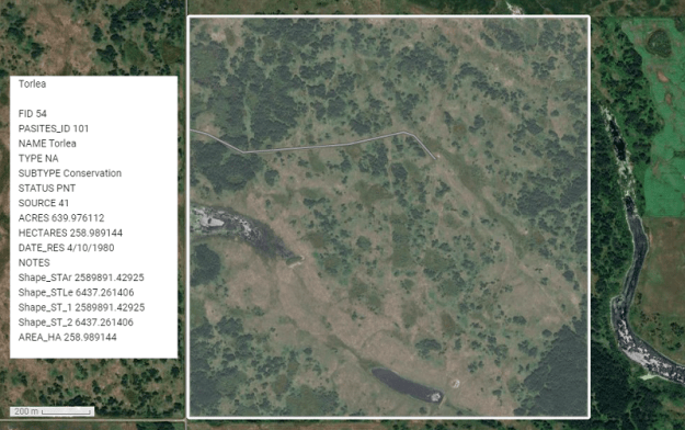 Screen capture from the SAPAA-Google Map of Torlea (PNT) Natural Area.