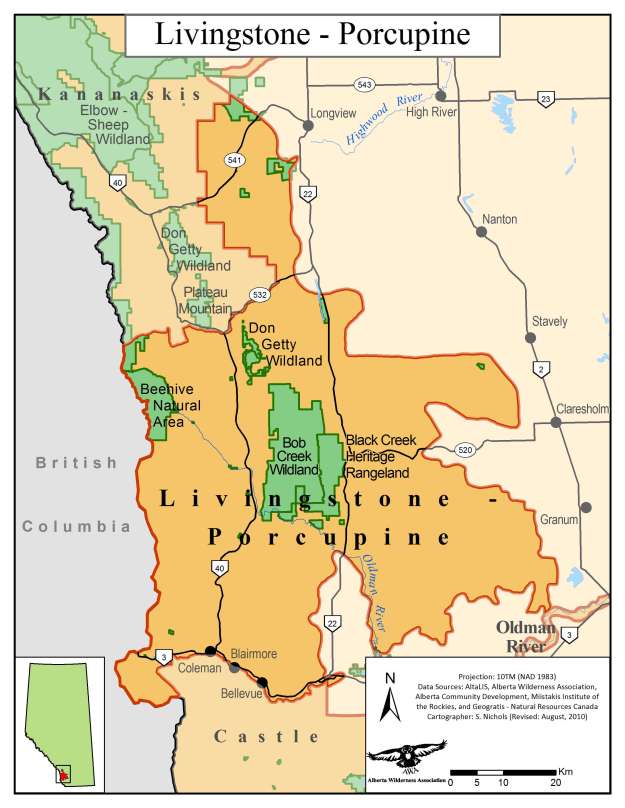AWA’s Livingstone - Porcupine Areas of Concern Map; Alberta Wilderness Association.