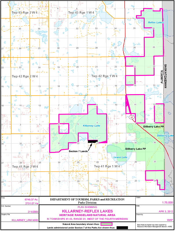 Killarney-Reflex Lakes Heritage Rangeland Creek Site Map (Government of Alberta)