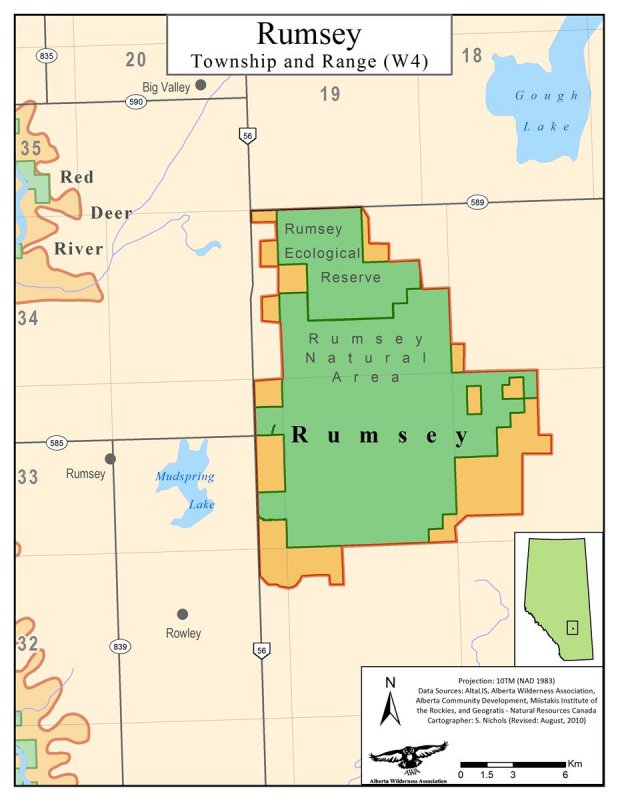 AWA’s Rumsey Area of Concern.Map; Alberta Wilderness Association.