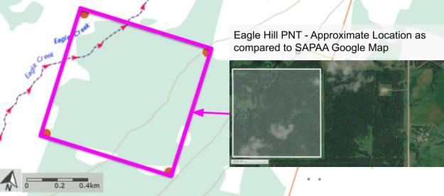 Topographical map of Eagle Hill (PNT); red circle is the approximate center of the site. Image courtesy of https://atlas.gc.ca/toporama.