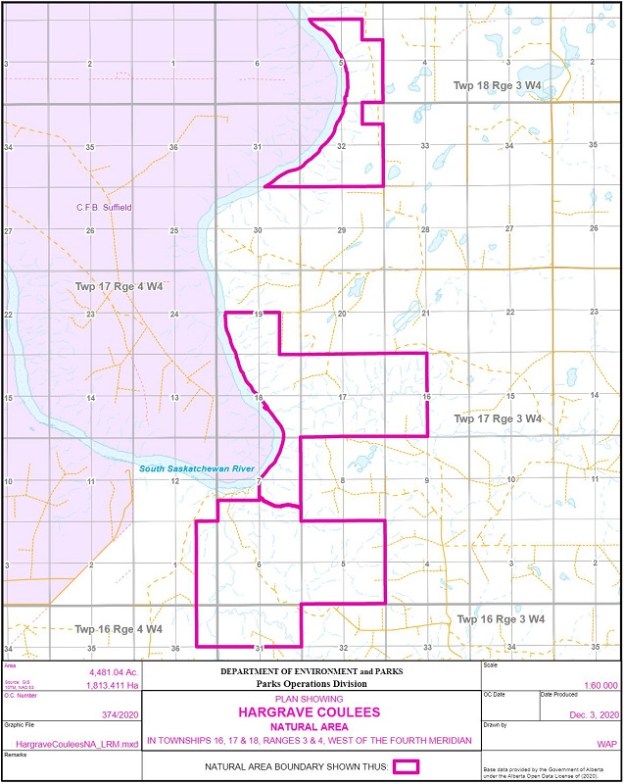 Hargrave (formerly Prairie) Coulees NA Site Map (Government of Alberta)