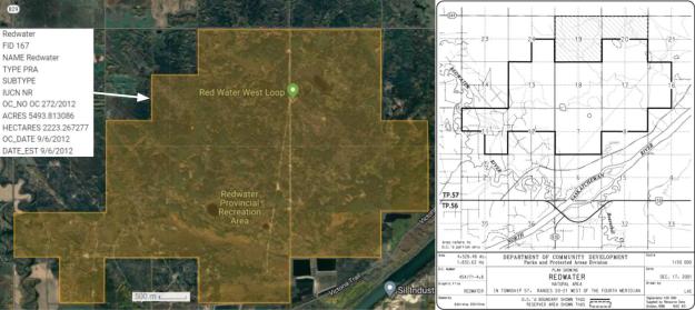 Screen capture from the SAPAA-Google Map of North Redwater PRA as well as the former Site Map (Government of Alberta)