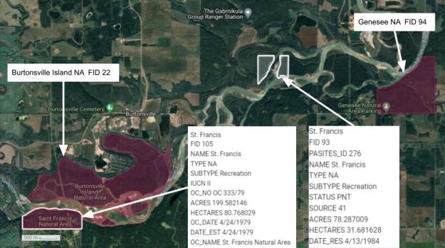 Screen capture from the SAPAA-Google Map of St. Francis and nearby NAs.