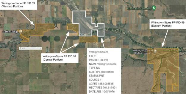 Screen capture from the SAPAA-Google Map of Verdigris Coulee NA.