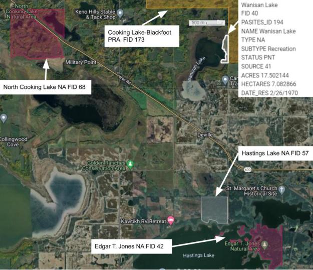 Screen capture from the SAPAA-Google Map of Wanisan Lake and nearby NAs.