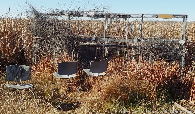 Abandoned duck blind on the lake; P. Potter Wanisan Lk NA 2023-10-08.