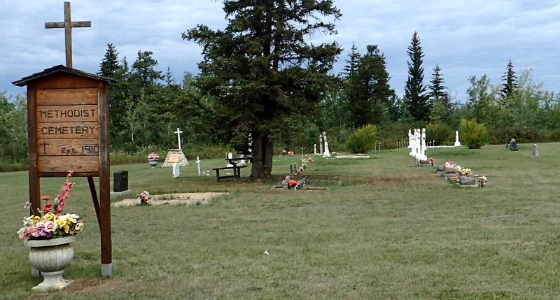 Methodist cemetery across the road (and up the hill) from the NA, Victoria Settlement NA, 2024-08-30, P. Potter., Victoria Settlement NA, 2024-08-30, P. Potter.