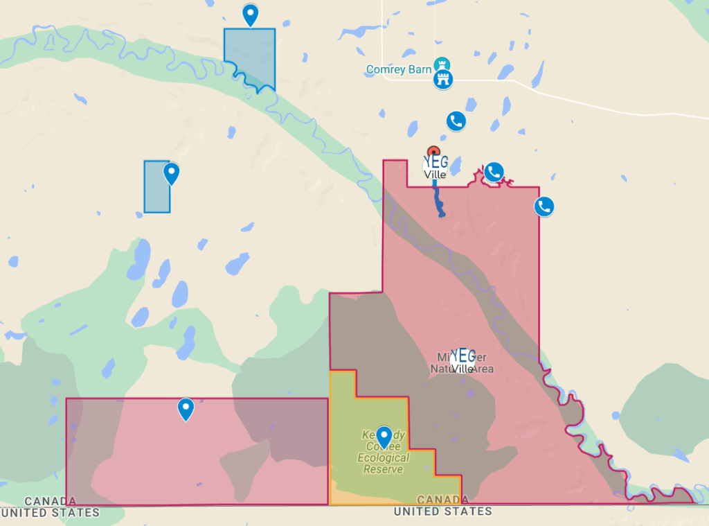 Route map and small penetration into the site, Milk River NA, 2024-10-15, P. Potter.