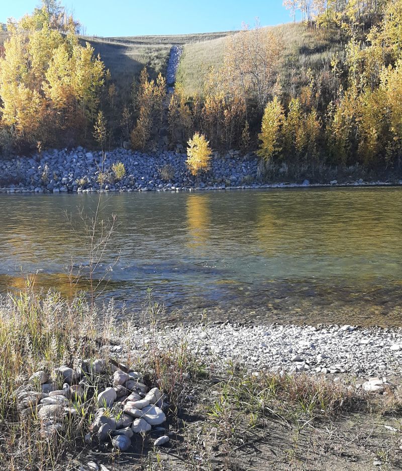 SnakesHead PNT 2024-10-03 fire ring on the river bank; looking West, Tony B.