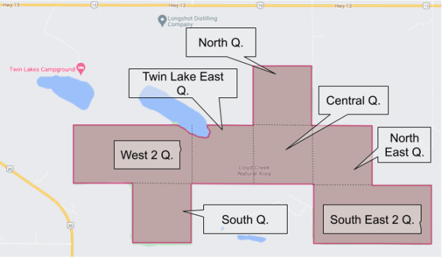 Naming conventions for the Lloyd Creek Quarter Sections.