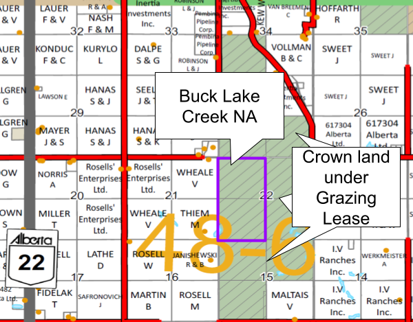 Landownership in and around the Buck Lake Creek NA.