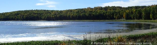 Looking South across Perch Lake into the site, moderate loss of water, 2025-09-22, Perch/Canard NA (Perch), P. Potter.
